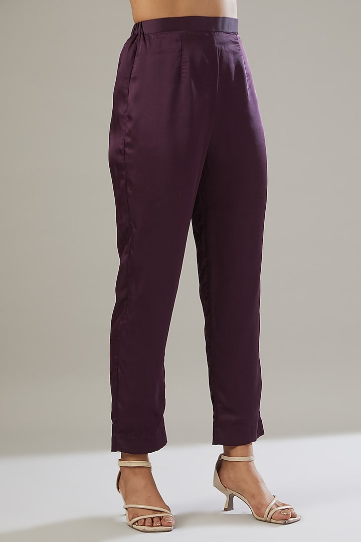 Aubergine Silk Satin Embroidered Kurta Set by VIDHI AGRAWAL at Pernia's Pop Up Shop