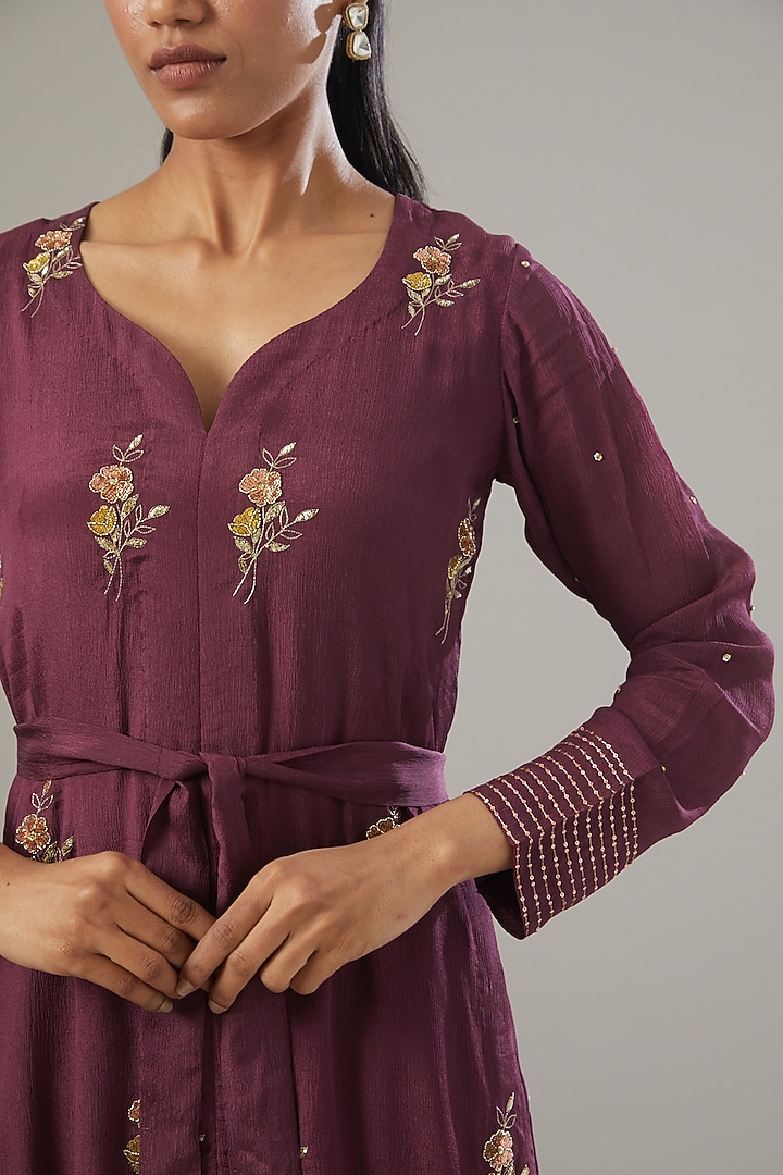 Wine Chiffon Kurta Set by VIDHI AGRAWAL at Pernia's Pop Up Shop