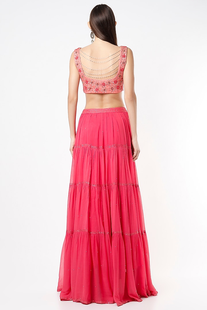 Pink Tiered Wedding Lehenga Set by VIDHI AGRAWAL at Pernia's Pop Up Shop