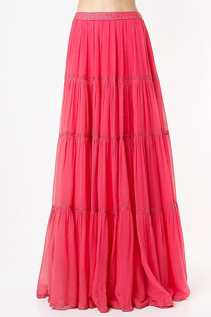 Pink Tiered Wedding Lehenga Set by VIDHI AGRAWAL at Pernia's Pop Up Shop