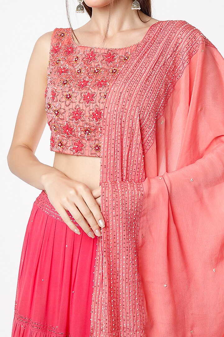 Pink Tiered Wedding Lehenga Set by VIDHI AGRAWAL at Pernia's Pop Up Shop