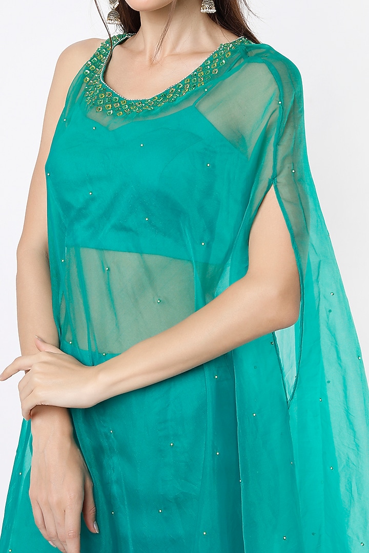 Teal Embroidered Cape Set by VIDHI AGRAWAL at Pernia's Pop Up Shop