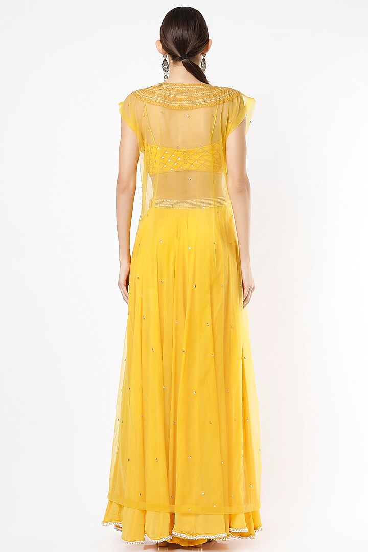 Canary Yellow Wedding Lehenga Set With Cape by VIDHI AGRAWAL at Pernia's Pop Up Shop