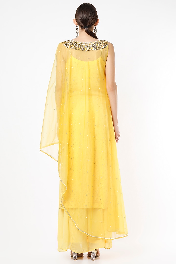 Canary Yellow Embroidered Kaftan Set by VIDHI AGRAWAL at Pernia's Pop Up Shop