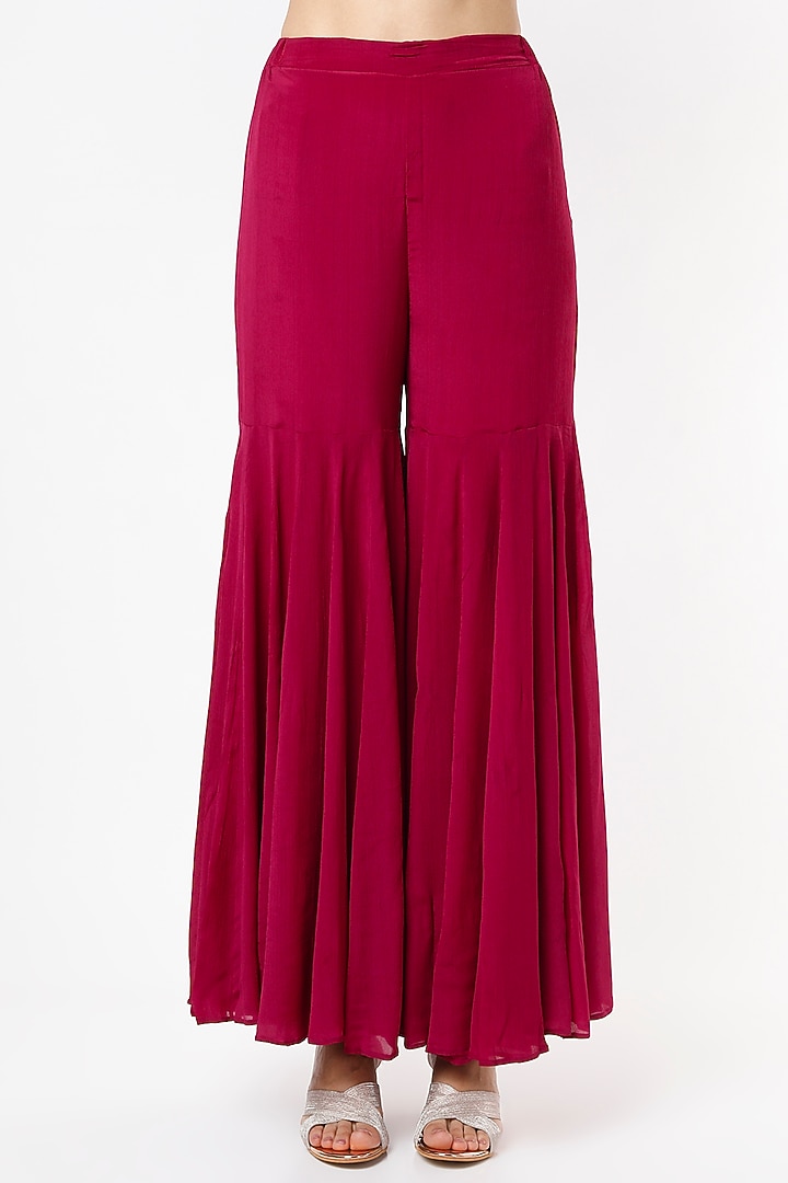 Burgundy Silk Satin Party Wear Anarkali Set by VIDHI AGRAWAL at Pernia's Pop Up Shop
