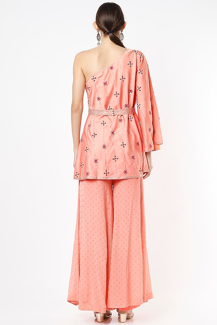 Rose Pink Mukaish Chiffon Party Wear Sharara Set by VIDHI AGRAWAL at Pernia's Pop Up Shop