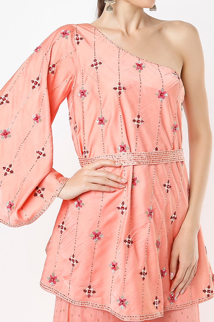 Rose Pink Mukaish Chiffon Party Wear Sharara Set by VIDHI AGRAWAL at Pernia's Pop Up Shop