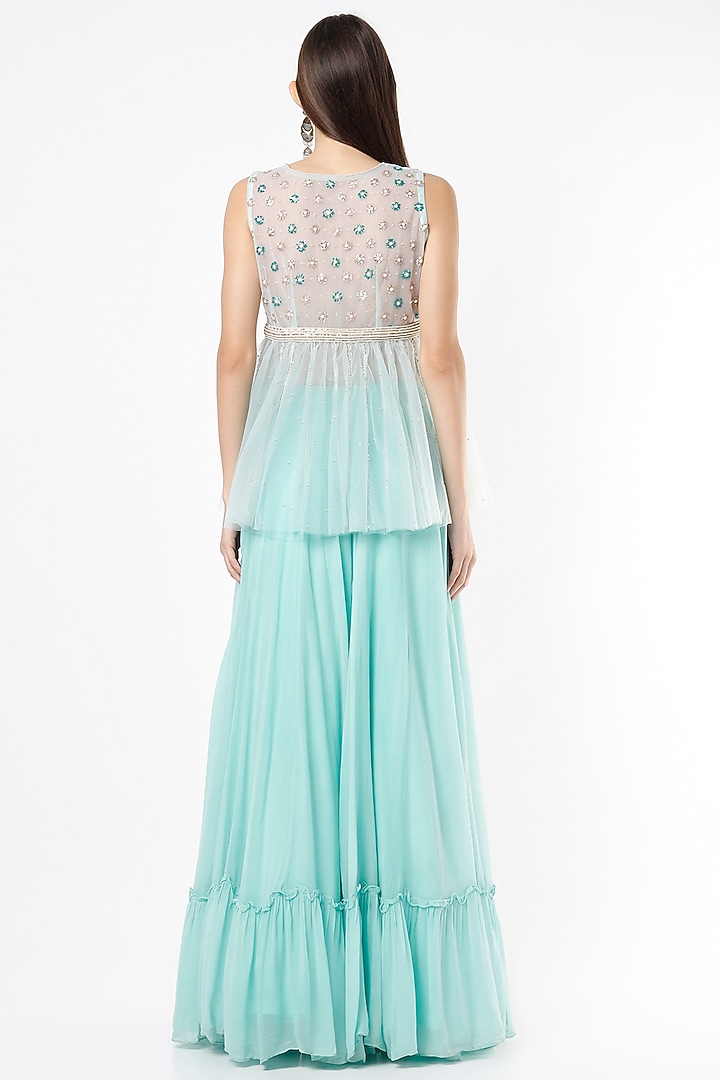 Aqua Georgette Gathered Lehenga Set by VIDHI AGRAWAL at Pernia's Pop Up Shop