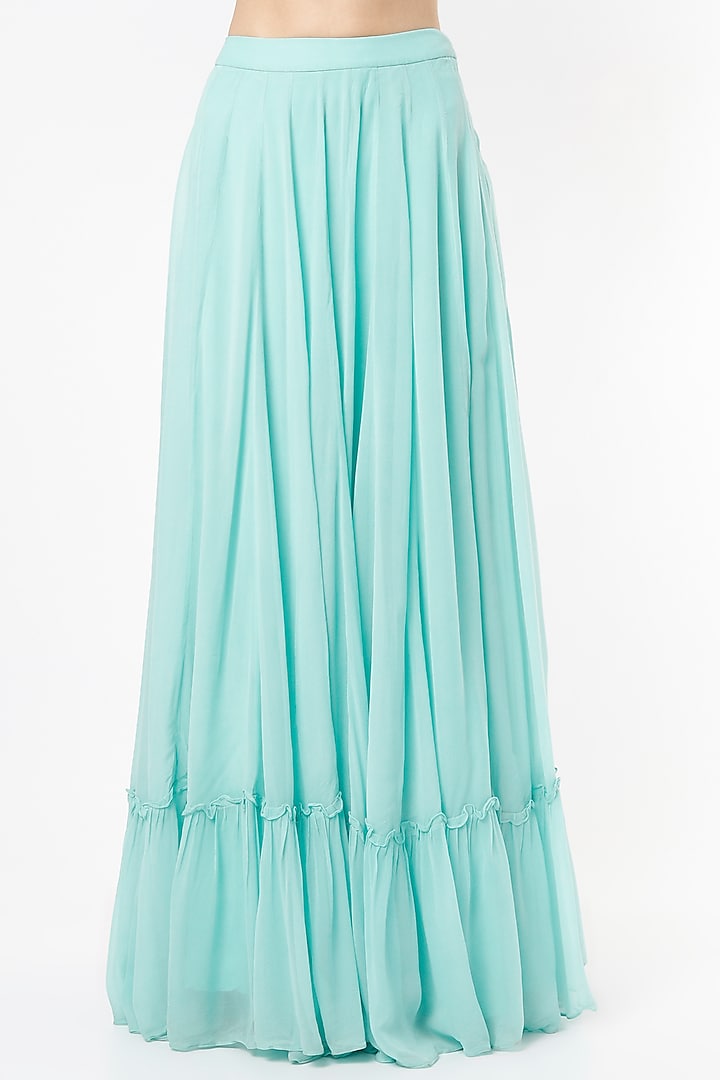 Aqua Georgette Gathered Lehenga Set by VIDHI AGRAWAL at Pernia's Pop Up Shop