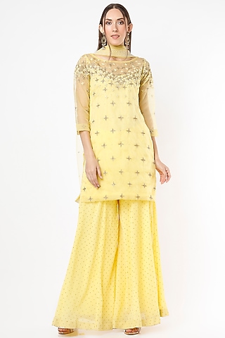 Yellow Chiffon Sharara Set by VIDHI AGRAWAL