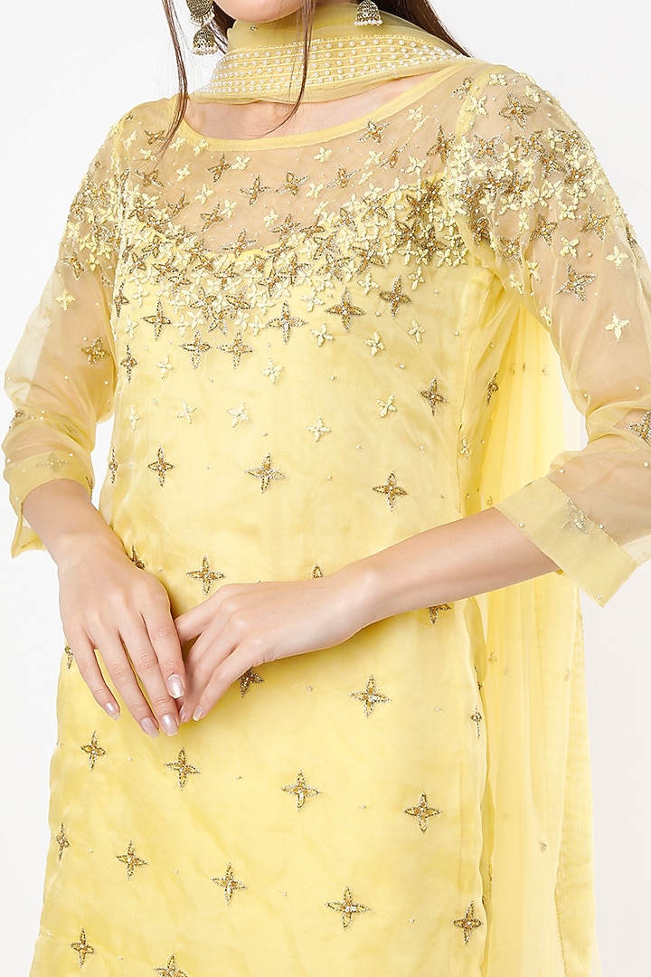 Yellow Chiffon Wedding Sharara Set by VIDHI AGRAWAL at Pernia's Pop Up Shop
