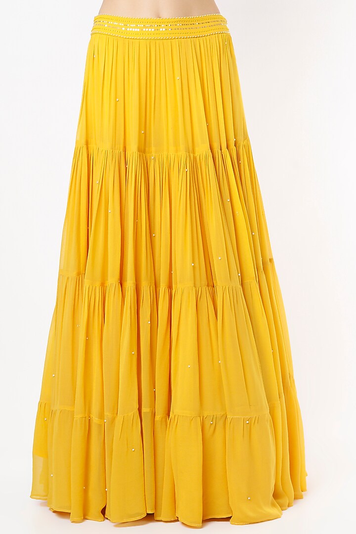 Mango Yellow Tiered Wedding Lehenga Set by VIDHI AGRAWAL at Pernia's Pop Up Shop