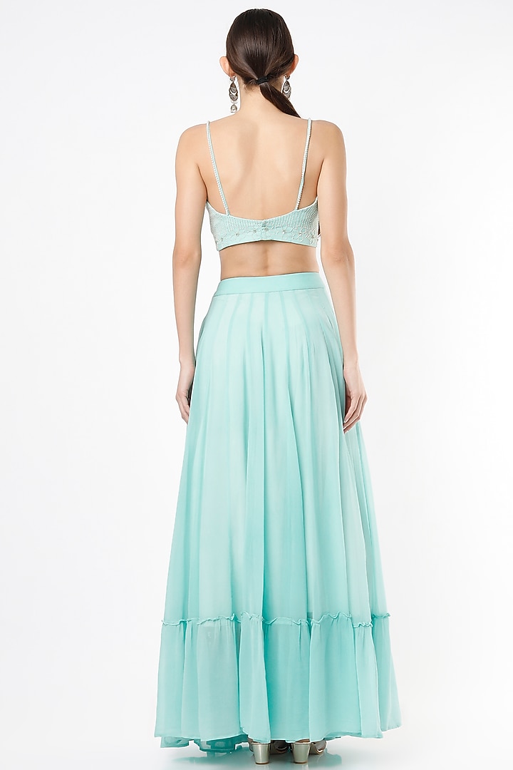 Aqua Gathered Lehenga Set by VIDHI AGRAWAL at Pernia's Pop Up Shop