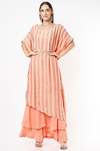 Peach Embroidered Kaftan Set by VIDHI AGRAWAL