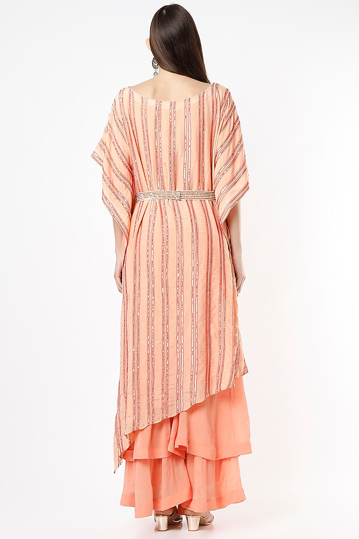 Peach Embroidered Kaftan Set by VIDHI AGRAWAL at Pernia's Pop Up Shop