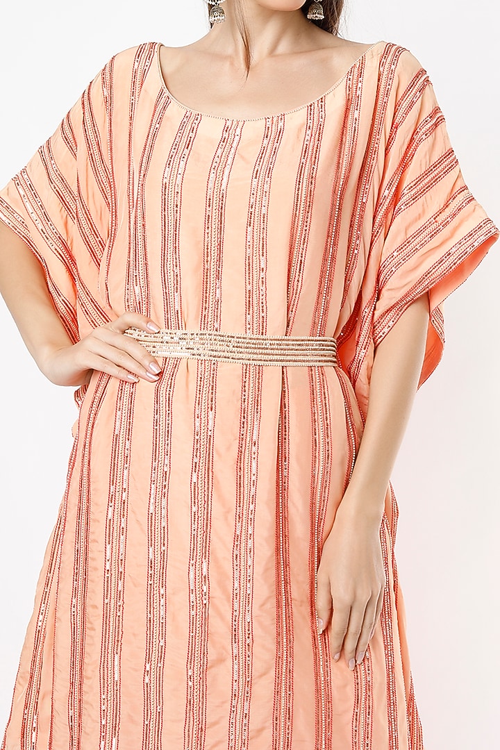 Peach Embroidered Kaftan Set by VIDHI AGRAWAL at Pernia's Pop Up Shop