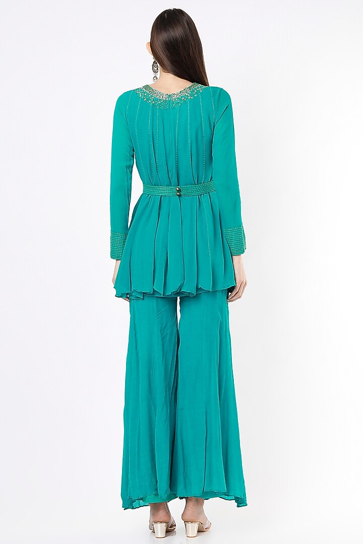 Teal Georgette Party Wear Sharara Set by VIDHI AGRAWAL at Pernia's Pop Up Shop