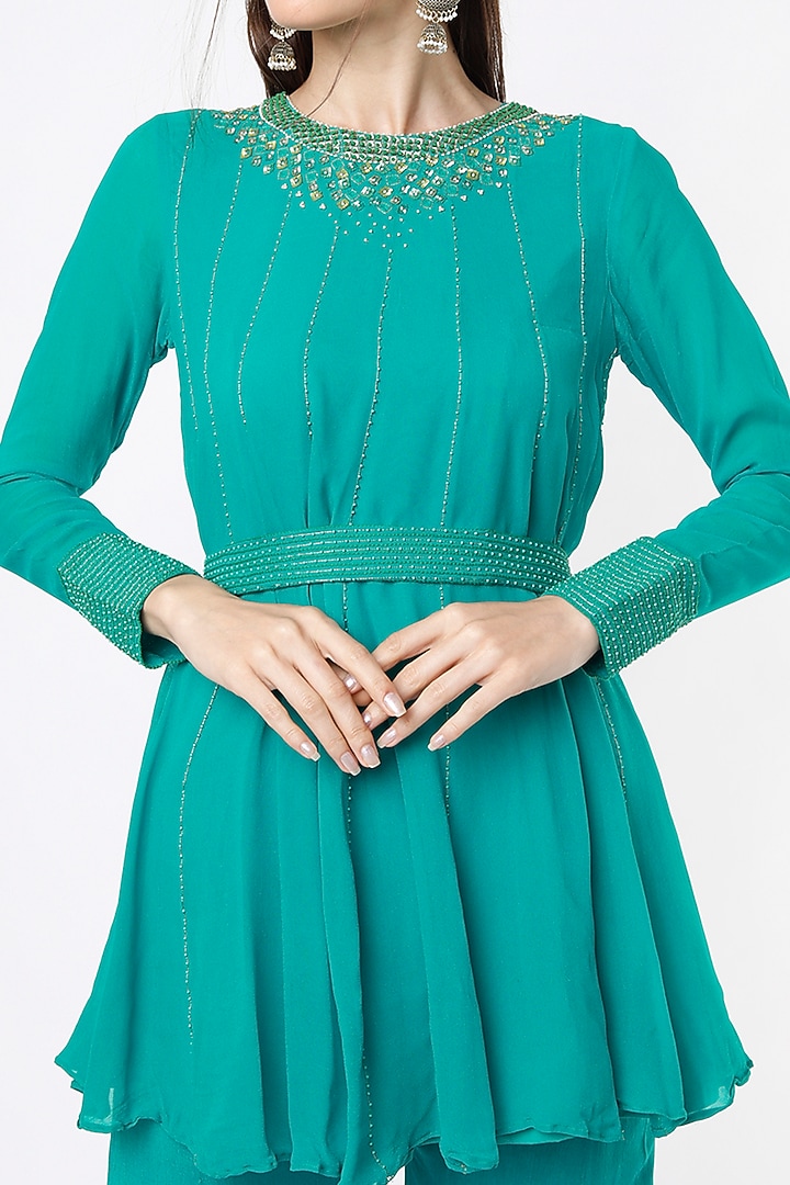 Teal Georgette Party Wear Sharara Set by VIDHI AGRAWAL at Pernia's Pop Up Shop