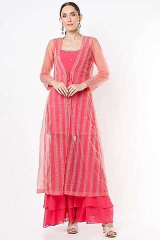 Pink Embroidered Jacket Set by VIDHI AGRAWAL