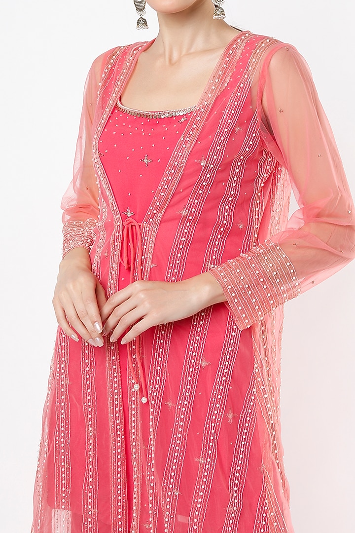 Pink Embroidered Jacket Set by VIDHI AGRAWAL at Pernia's Pop Up Shop