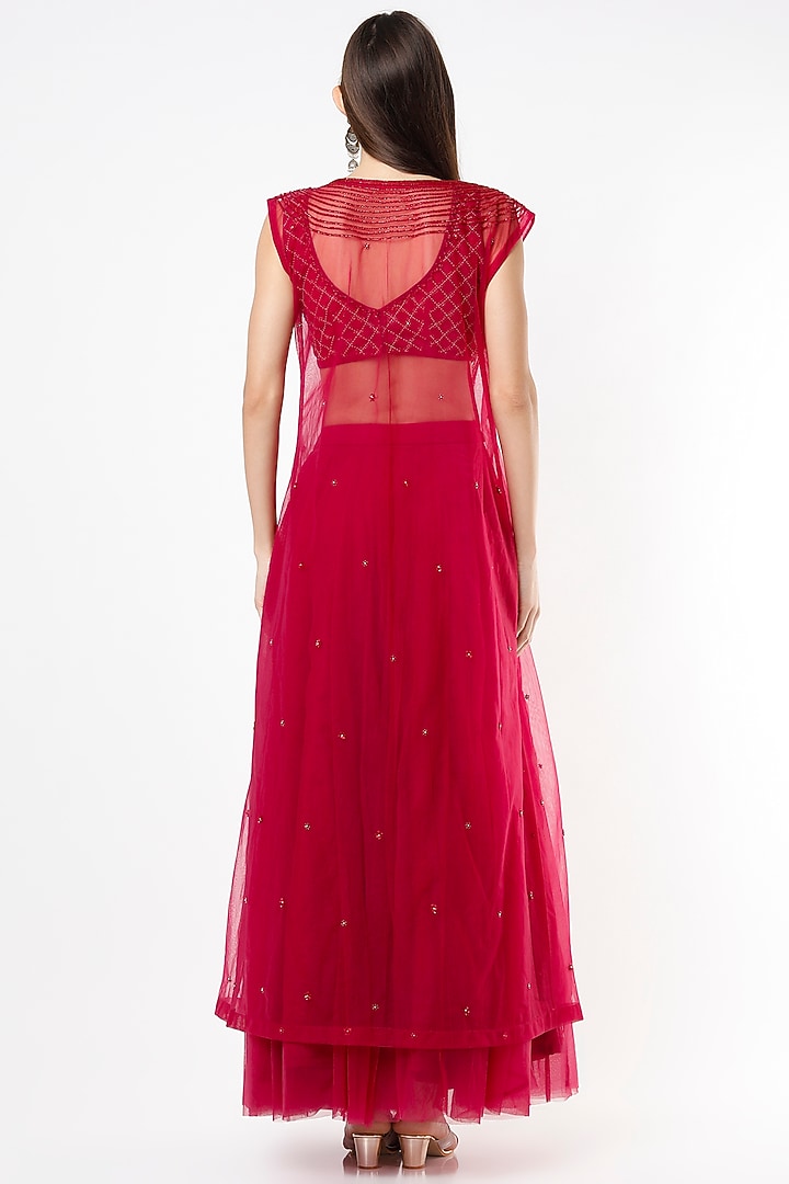 Burgundy Wedding Lehenga Set With Cape by VIDHI AGRAWAL at Pernia's Pop Up Shop