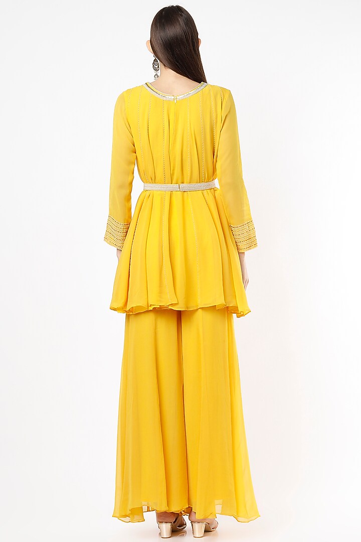 Canary Yellow Georgette Party Wear Sharara Set by VIDHI AGRAWAL at Pernia's Pop Up Shop