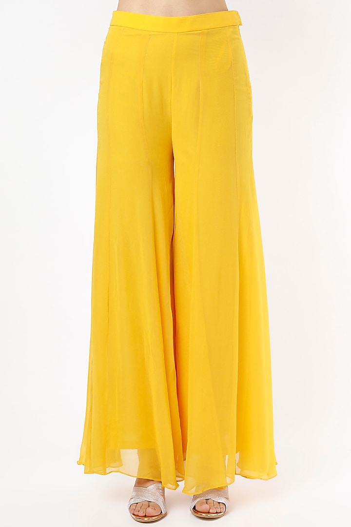 Canary Yellow Georgette Party Wear Sharara Set by VIDHI AGRAWAL at Pernia's Pop Up Shop