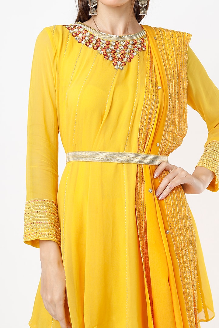 Canary Yellow Georgette Party Wear Sharara Set by VIDHI AGRAWAL at Pernia's Pop Up Shop