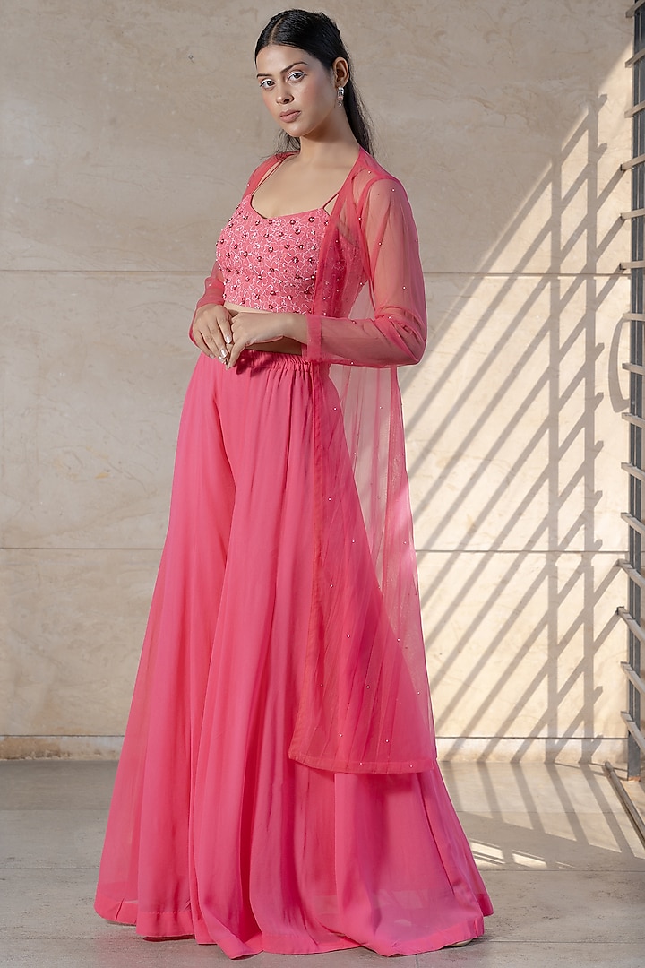 French Pink Sharara Set In Georgette by VIDHI AGRAWAL