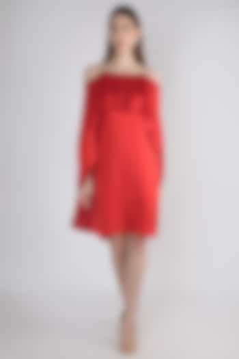 Rosso Red Off Shoulder Cape Dress by Vito Dell’Erba