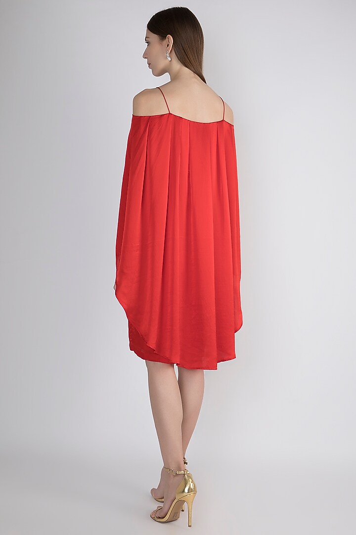 Rosso Red Off Shoulder Cape Vacation Dress by Vito Dell’Erba at Pernia's Pop Up Shop