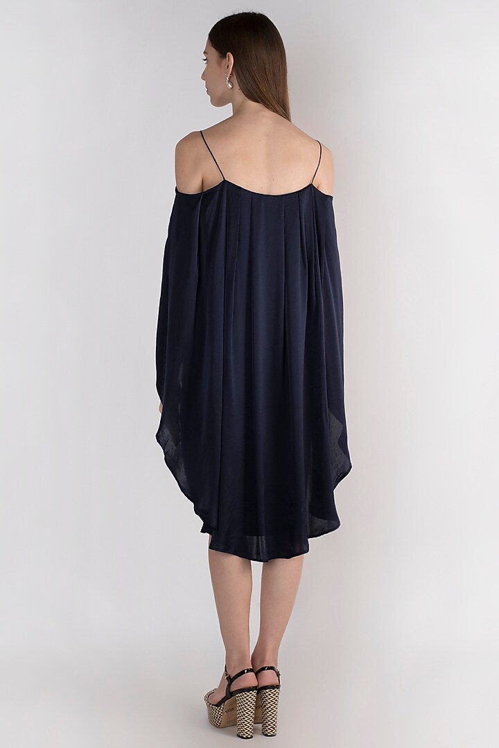 Navy Blue Off Shoulder Cape Vacation Dress by Vito Dell’Erba at Pernia's Pop Up Shop