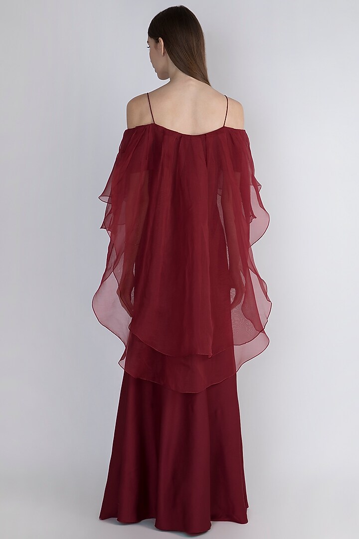 Wine Multi Layered Tapered Gown by Vito Dell’Erba at Pernia's Pop Up Shop
