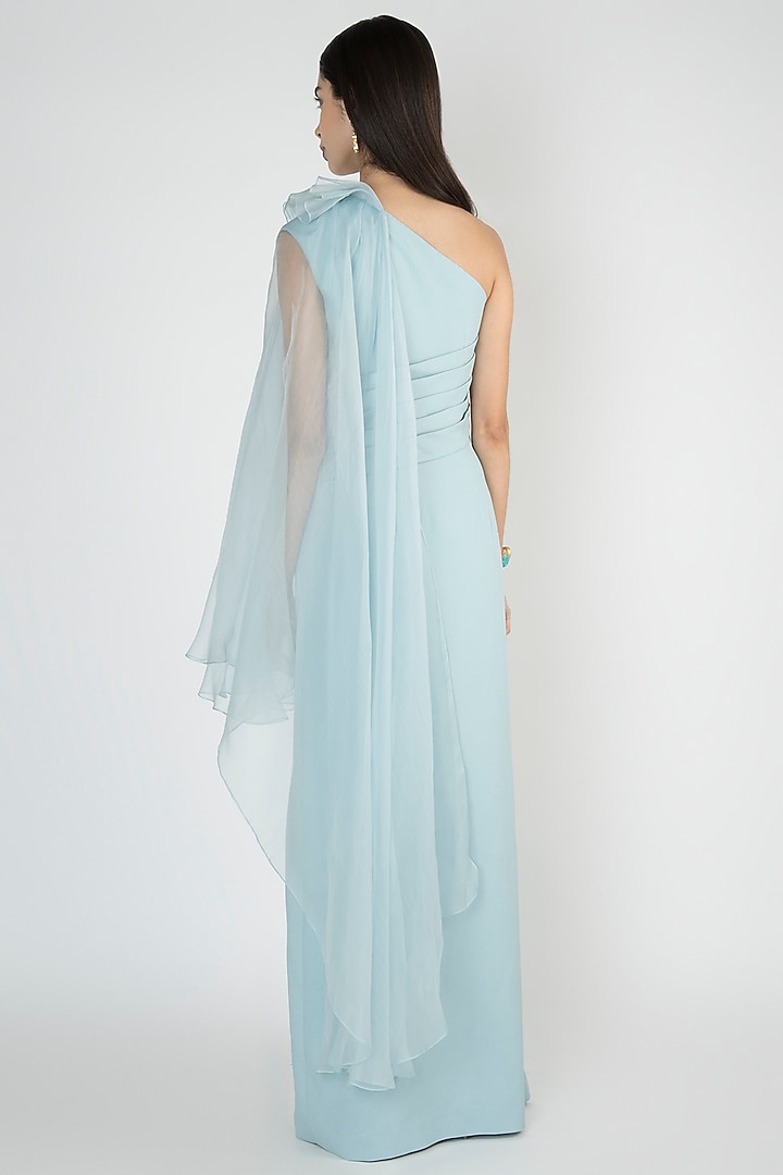 Light Blue Off Shoulder Cape Engagement Gown by Vito Dell’Erba at Pernia's Pop Up Shop