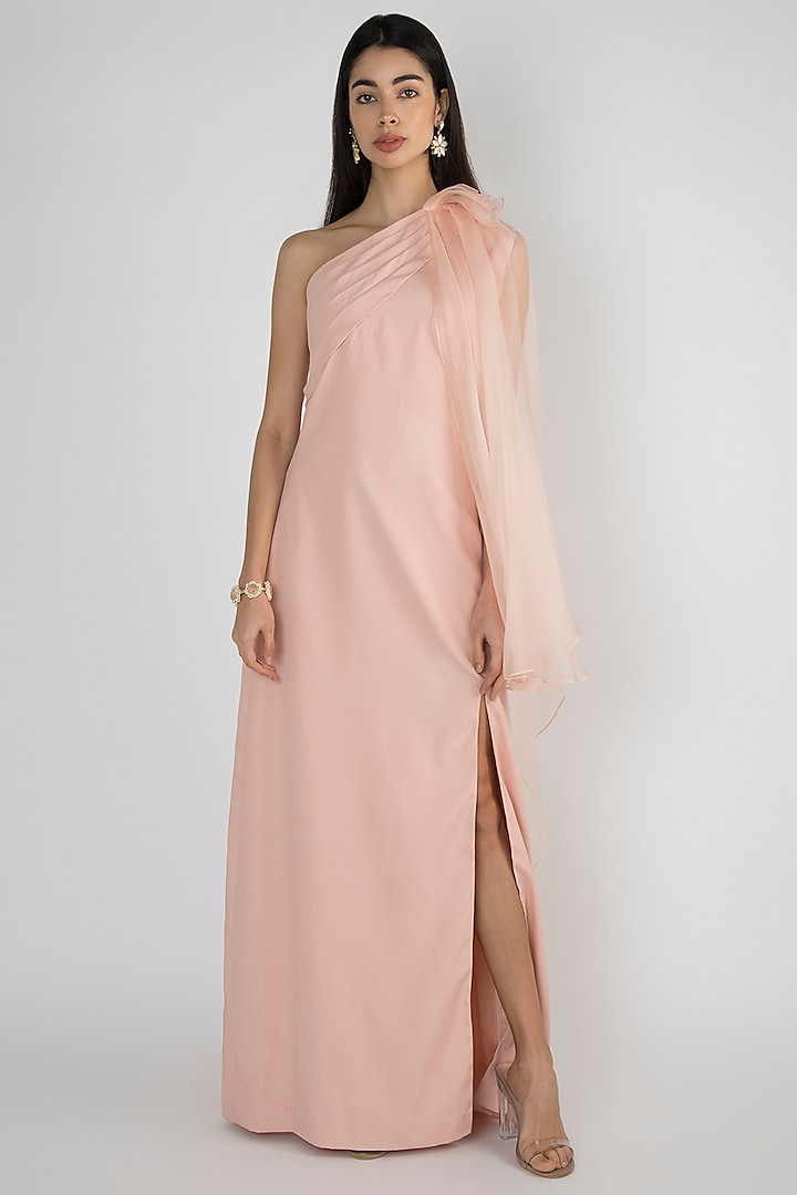 Powder Pink Off Shoulder Cape Gown by Vito Dell’Erba
