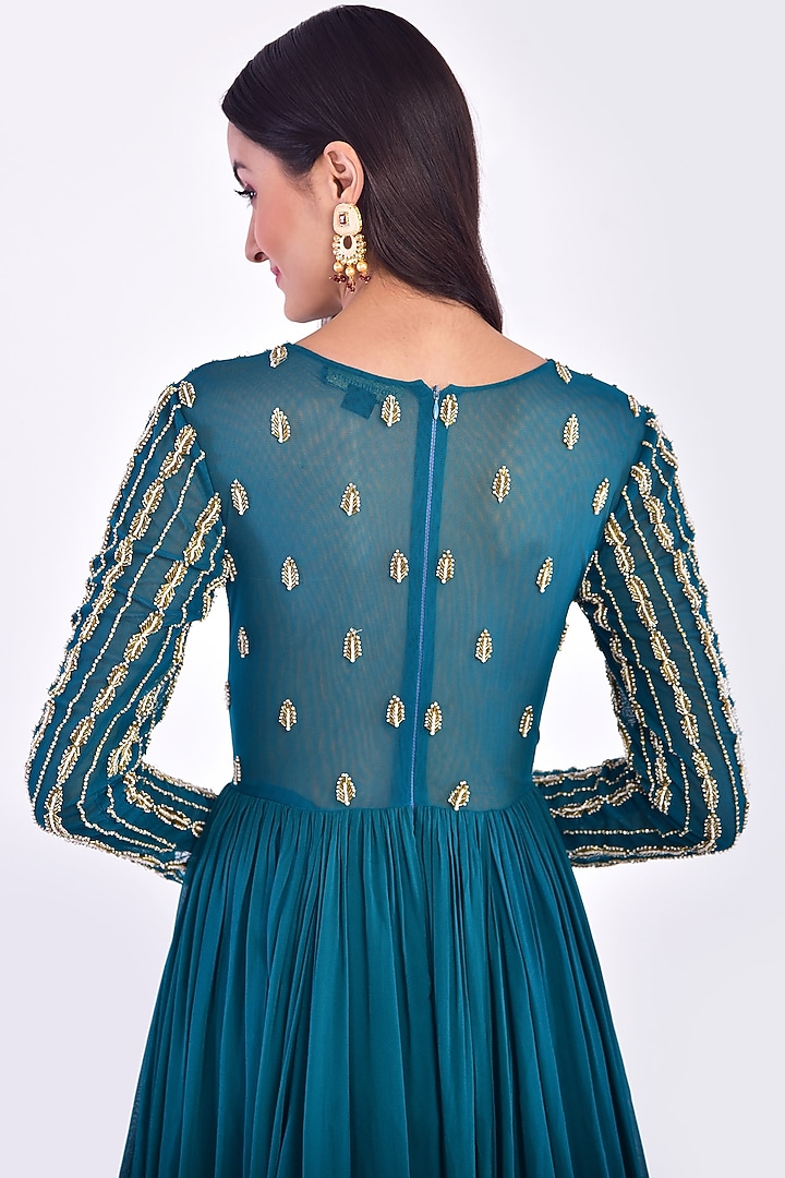 Jade Green Hand Embroidered Wedding Anarkali Set by Vidushi Gupta at Pernia's Pop Up Shop