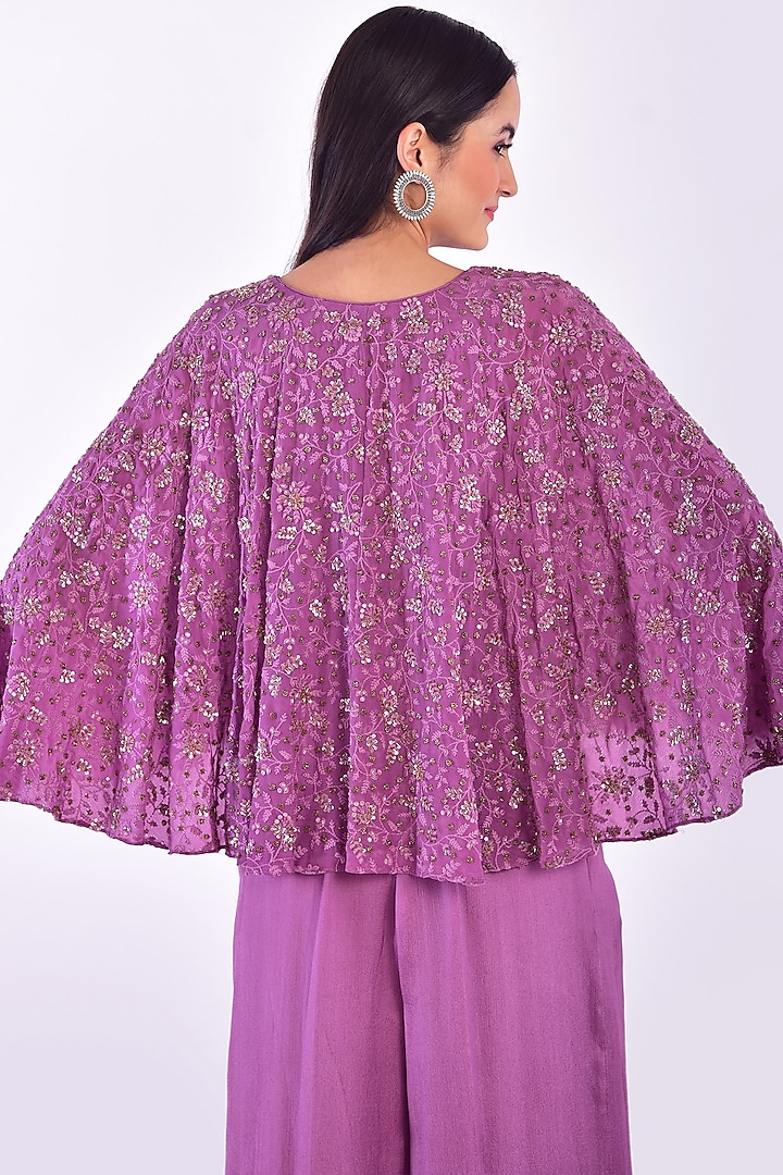 Lavender Hand Embroidered Cape Jumpsuit by Vidushi Gupta at Pernia's Pop Up Shop