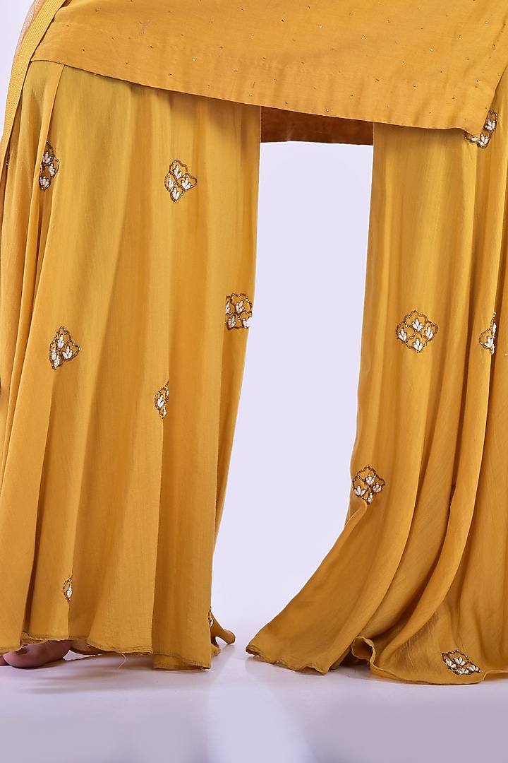 Mustard Hand Embroidered Gharara Set by Vidushi Gupta at Pernia's Pop Up Shop