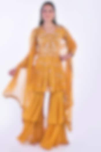 Mustard Yellow Hand Embroidered Gharara Set by Vidushi Gupta at Pernia's Pop Up Shop