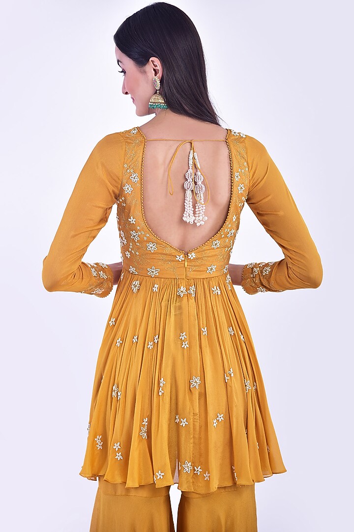 Mustard Yellow Hand Embroidered Gharara Set by Vidushi Gupta at Pernia's Pop Up Shop