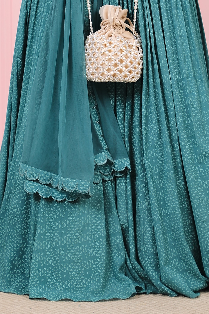 Teal Blue Hand Embroidered Wedding Anarkali Set by Vidushi Gupta at Pernia's Pop Up Shop