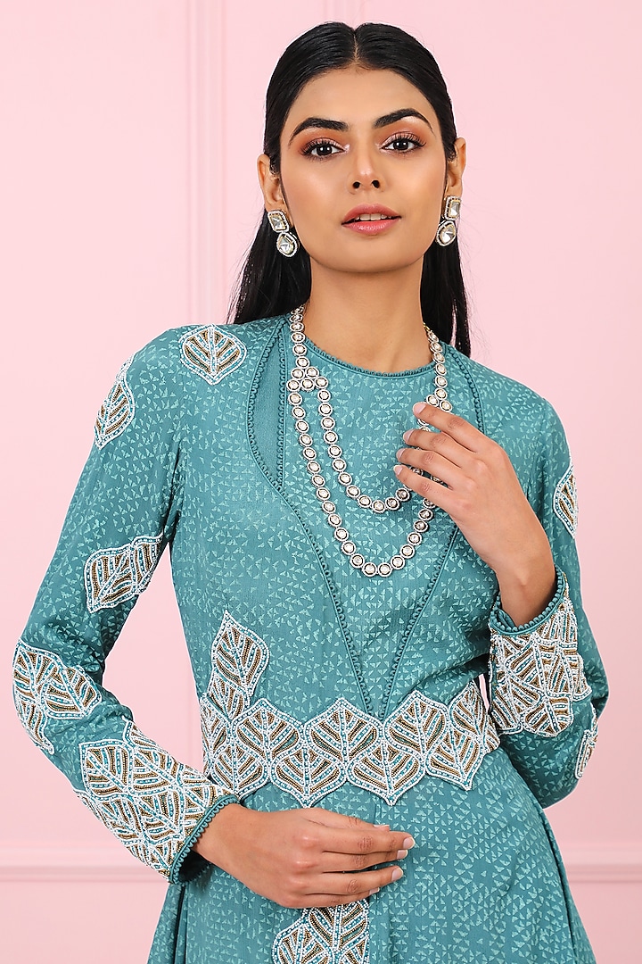 Teal Blue Chiffon Gharara Set by Vidushi Gupta at Pernia's Pop Up Shop