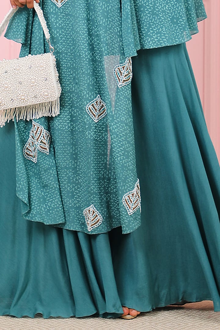 Teal Blue Chiffon Gharara Set by Vidushi Gupta at Pernia's Pop Up Shop