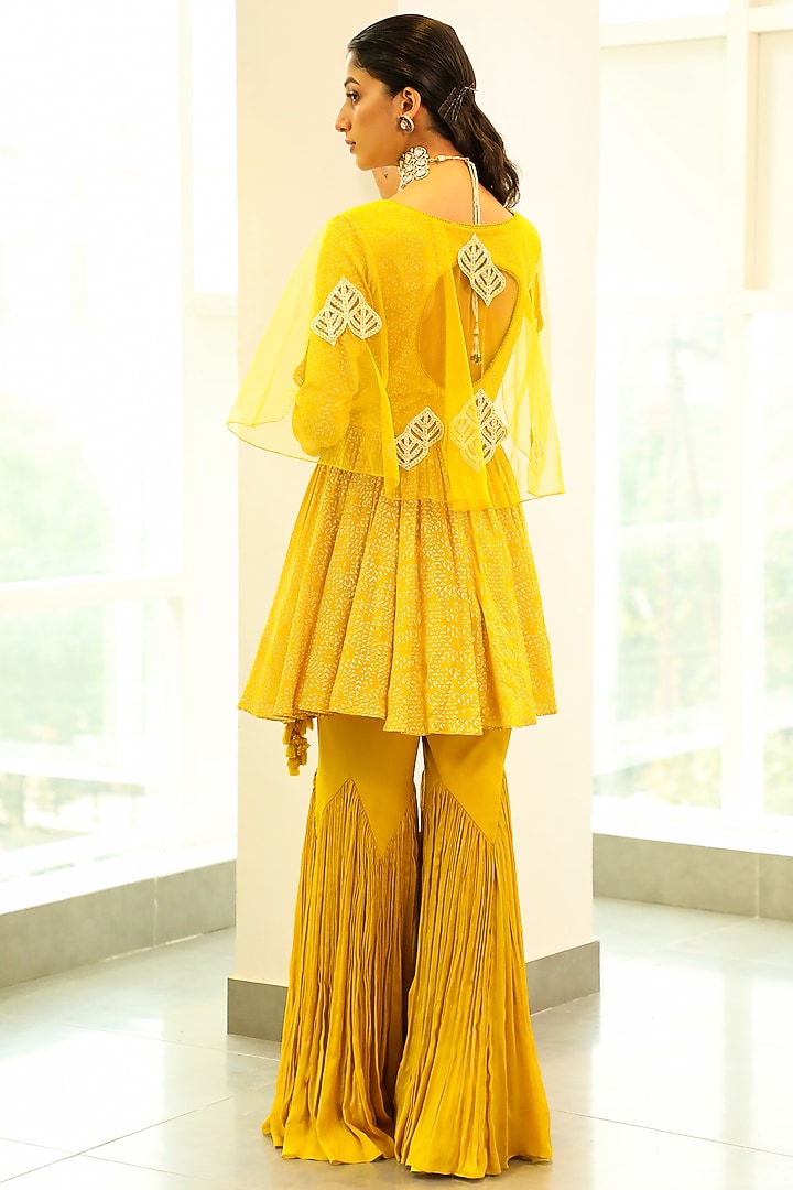 Canary Yellow Chiffon Gharara Set by Vidushi Gupta at Pernia's Pop Up Shop