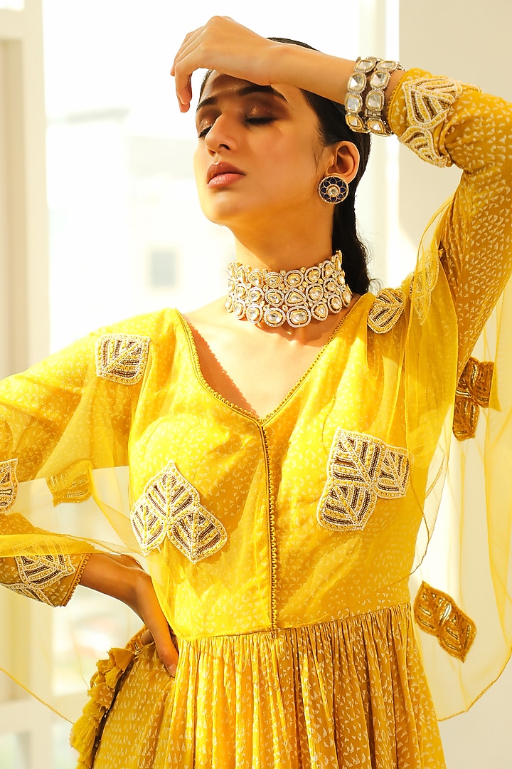 Canary Yellow Chiffon Gharara Set by Vidushi Gupta at Pernia's Pop Up Shop