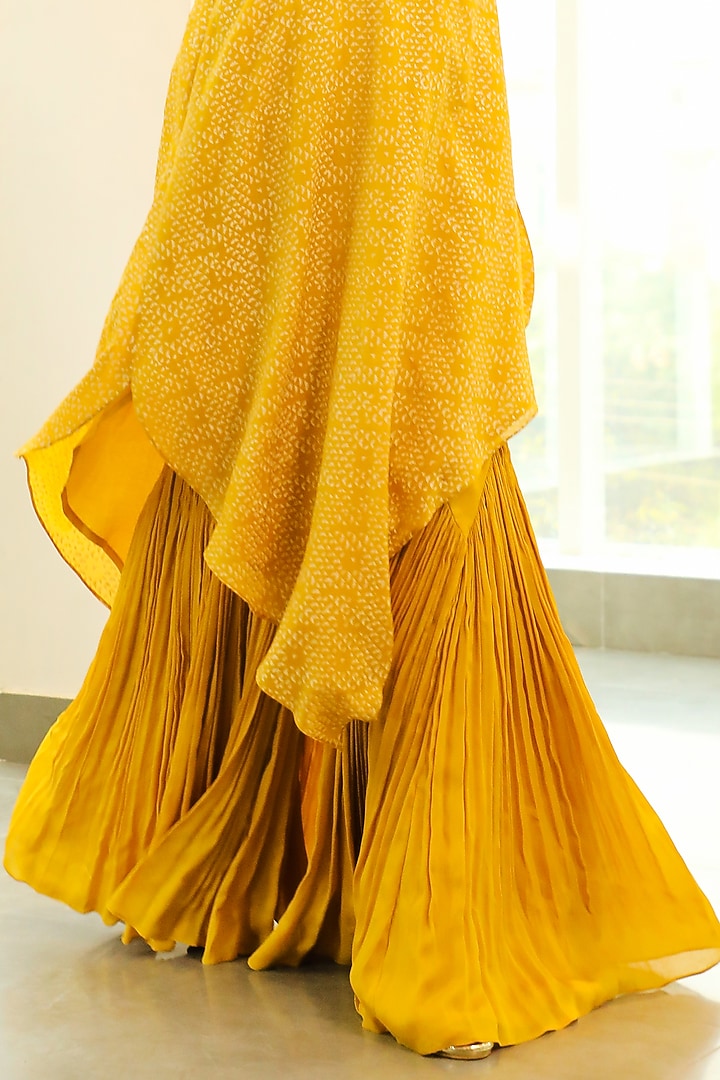 Canary Yellow Chiffon Cape Set With Belt by Vidushi Gupta at Pernia's Pop Up Shop