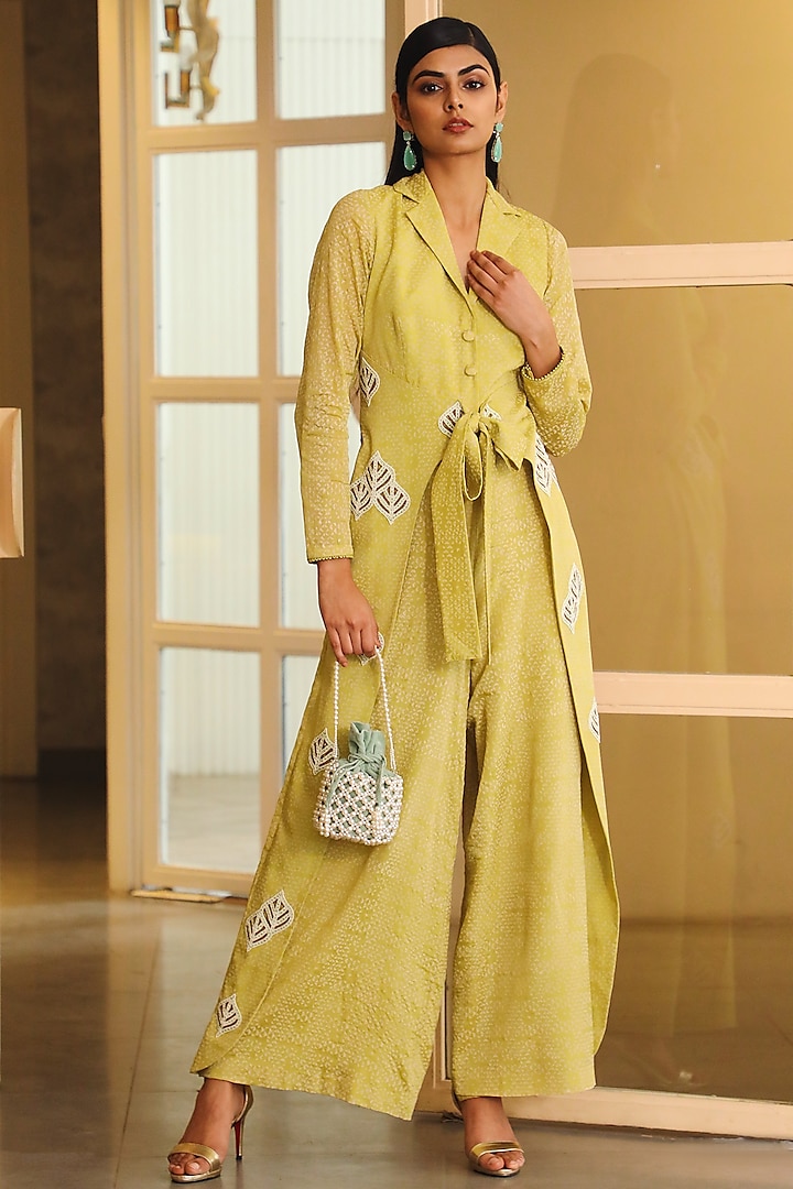 Lime Green Printed Jumpsuit by Vidushi Gupta