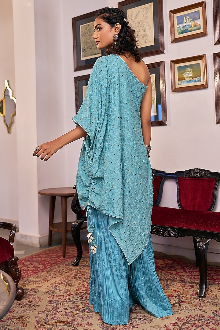 Blush Blue Pure Modal Silk & Pure Cotton Silk Embellished Cape Set by Vidushi Gupta at Pernia's Pop Up Shop