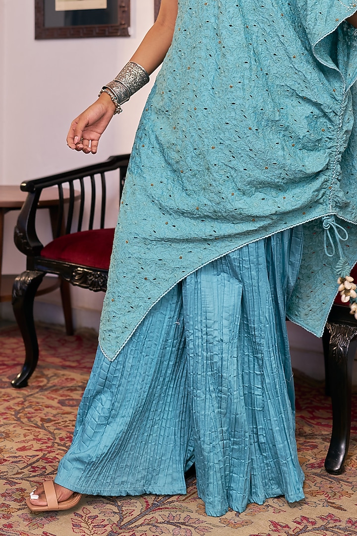 Blush Blue Pure Modal Silk & Pure Cotton Silk Embellished Cape Set by Vidushi Gupta at Pernia's Pop Up Shop