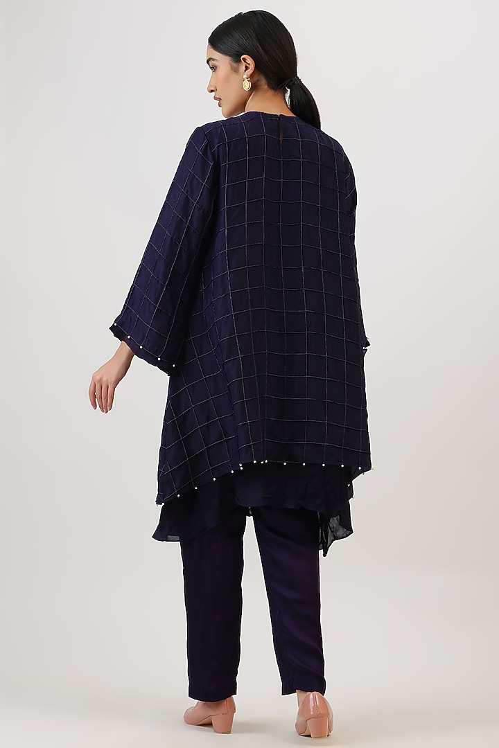 Aubergine Purple Pure Silk Zardosi Embroiderd Kurta Set by Vidushi Gupta at Pernia's Pop Up Shop